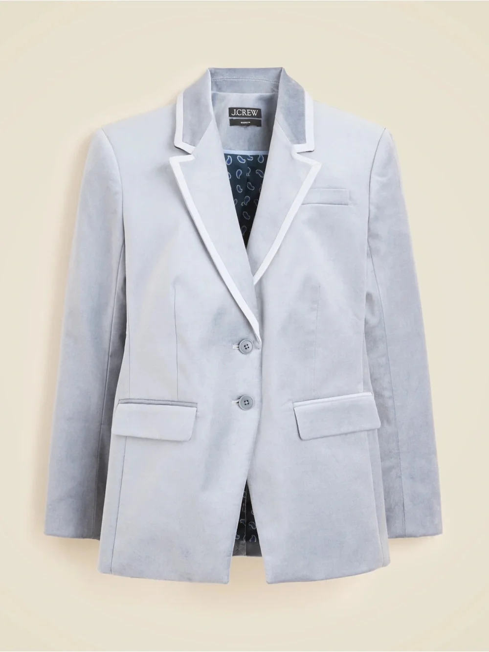 NWT J.Crew Madelyn Velvet Blazer Light Gray Blue Contrast Piping Size 2